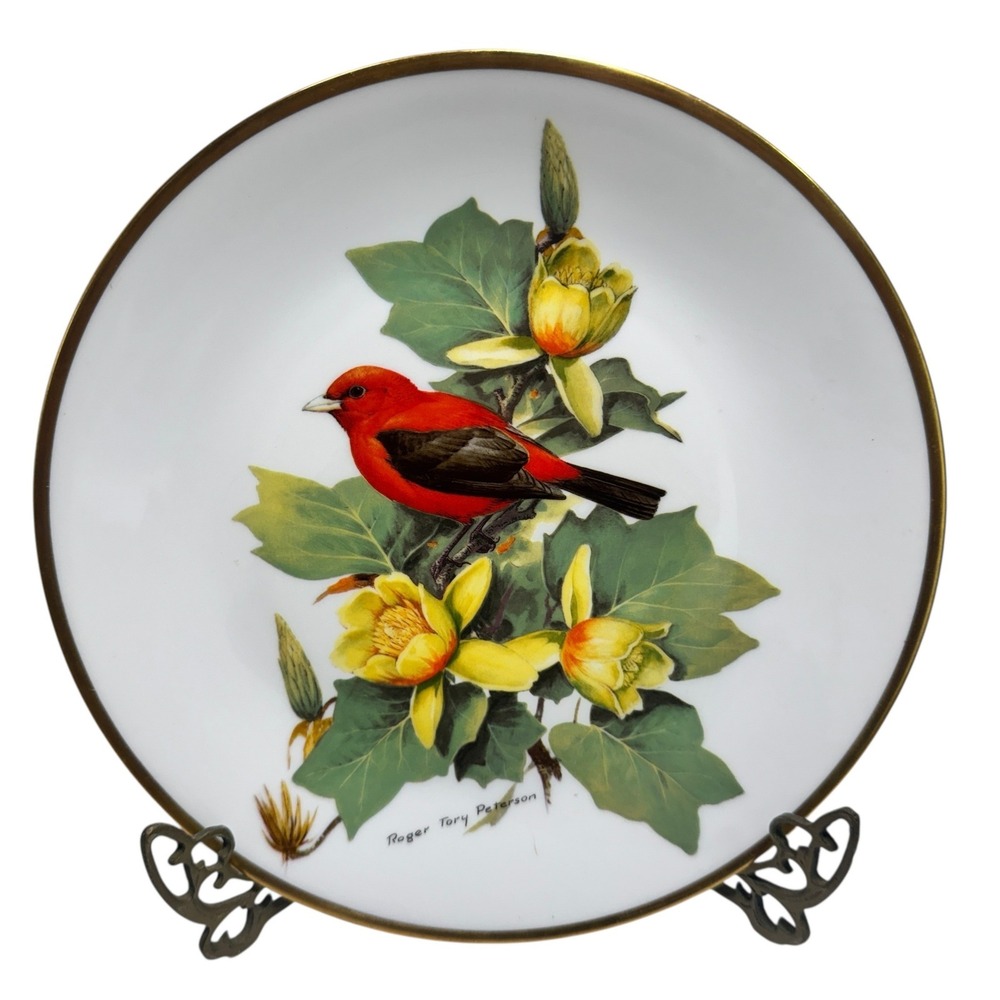 Roger Tory Peterson Scarlet Tanager Limoges Porcelain Plate 24kt Gold 1981